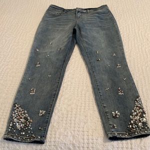 Tribal embellished ankle jegging jeans